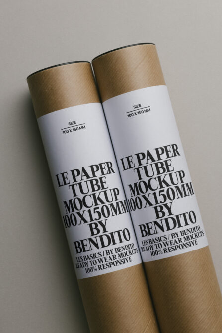 Pair of kraft tubes with white label bands showing mockup branding