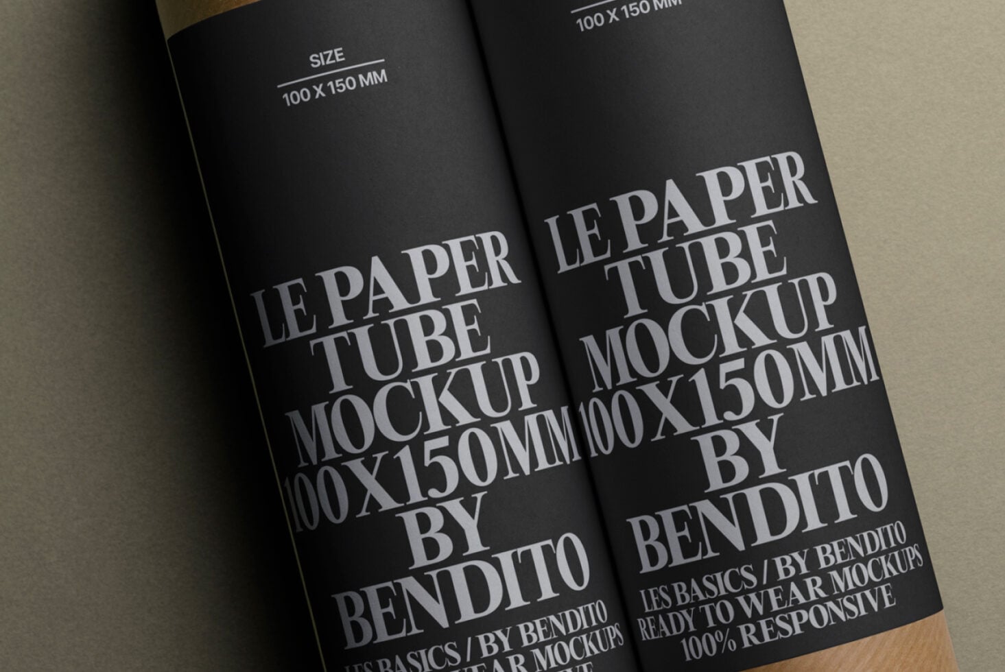 Two kraft paper tubes with dark labels stacked at slight angle