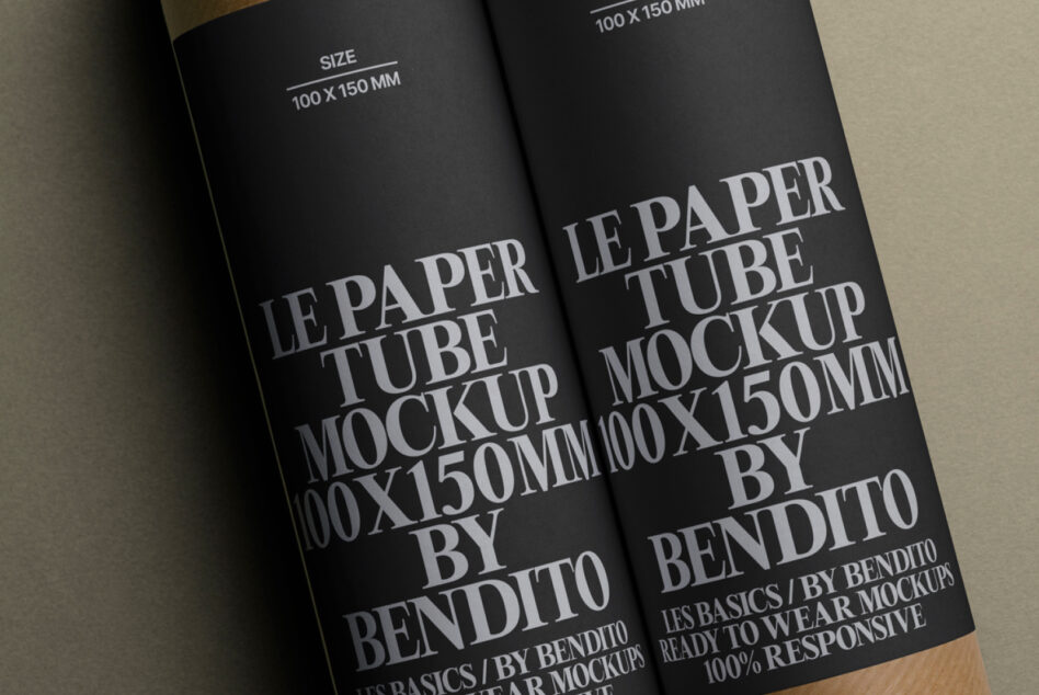 Two kraft paper tubes with dark labels stacked at slight angle