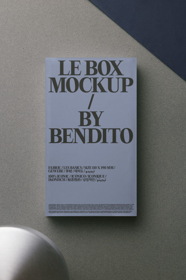 Light blue box sitting on textured surface, Le Box Mockup by Bendito branding