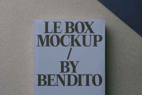 Light blue box flat lay view, Le Box Mockup by Bendito serif typography