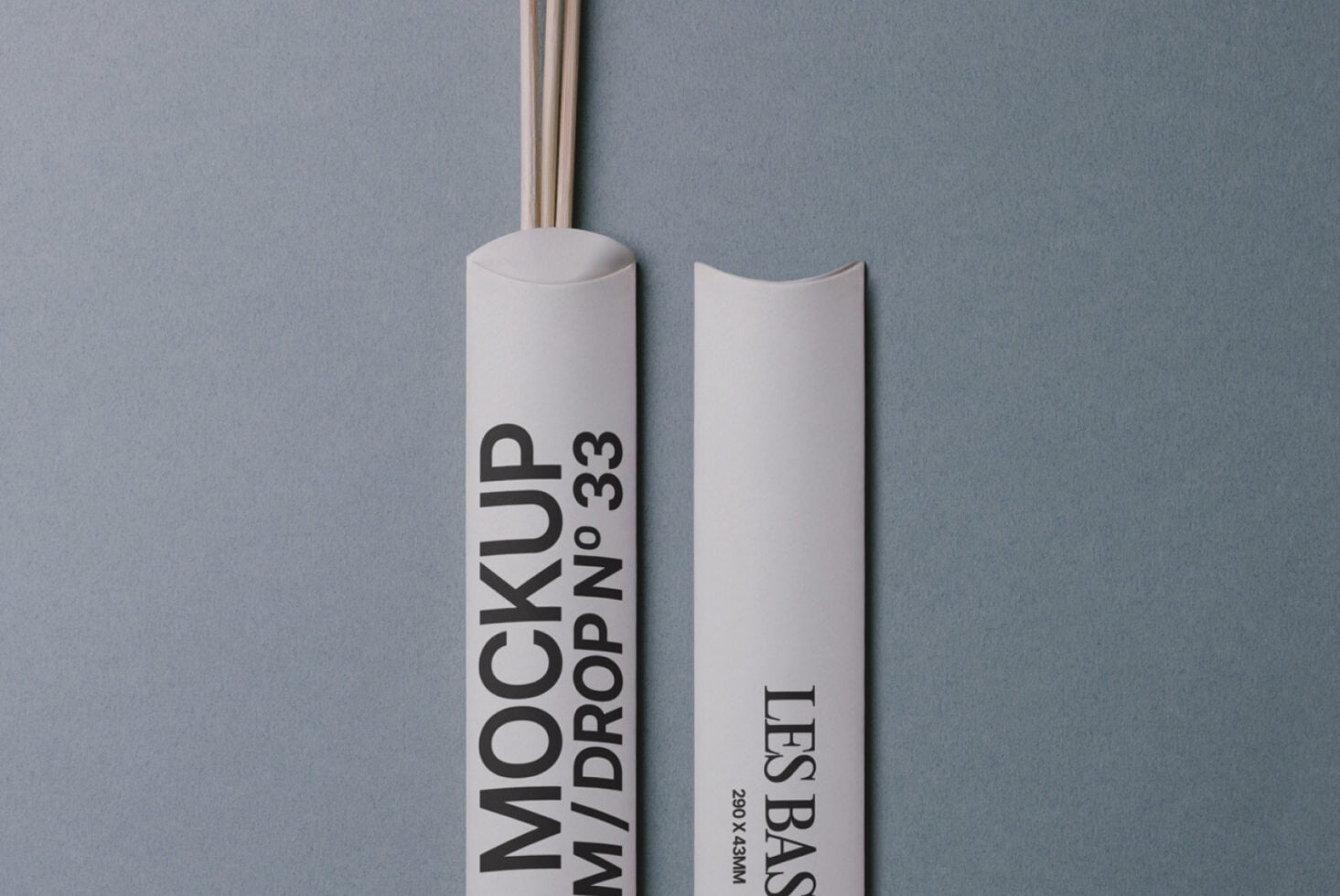 White cylindrical box with wooden sticks, branded Mockup, angled perspective