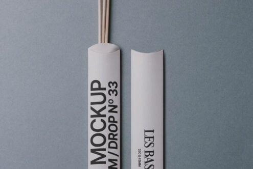 White cylindrical box with wooden sticks, branded Mockup, angled perspective