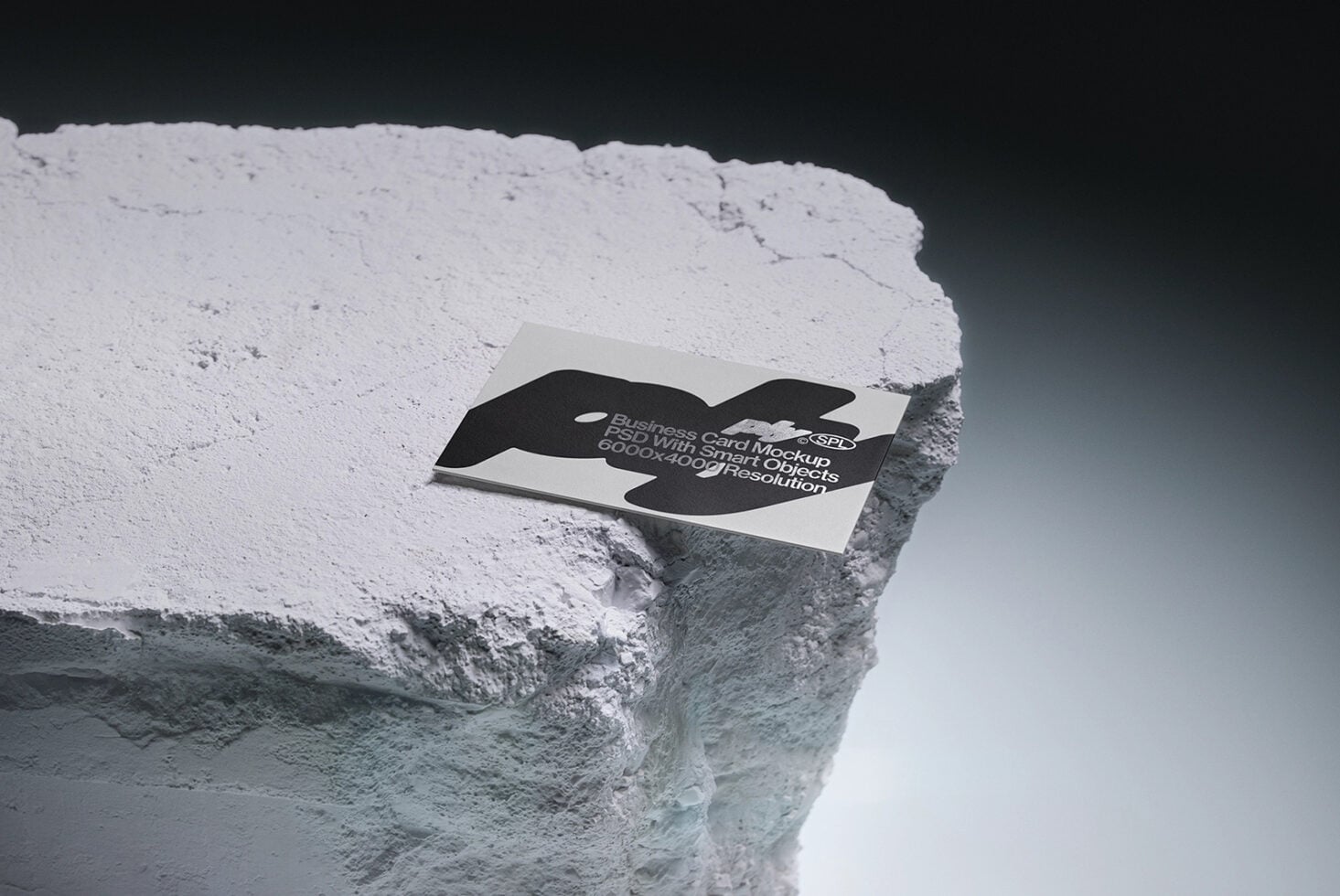 Business card mockup with black organic cutout on rocky ledge