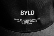 Black cap back showing BYLD copyright digital goods text