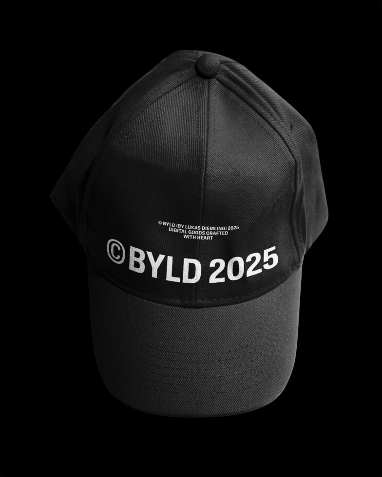 Black cap front view showing BYLD 2025 logo on dark background