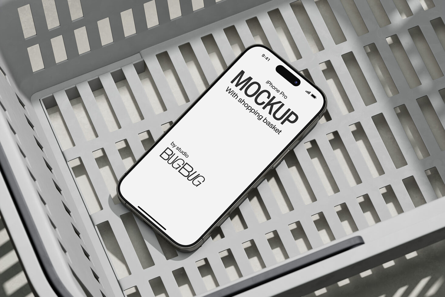 iPhone Pro on white slat wall surface, clean minimal mockup for app showcase