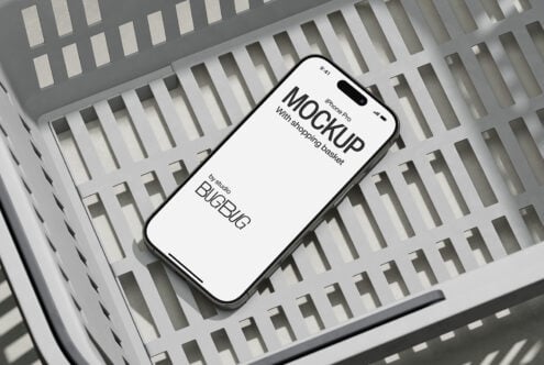 iPhone Pro on white slat wall surface, clean minimal mockup for app showcase
