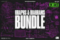 Graphs Diagrams Bundle with 400+ assets in magenta outline style on black