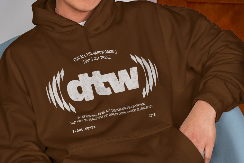 Brown hoodie mockup with distressed white graphic logo print