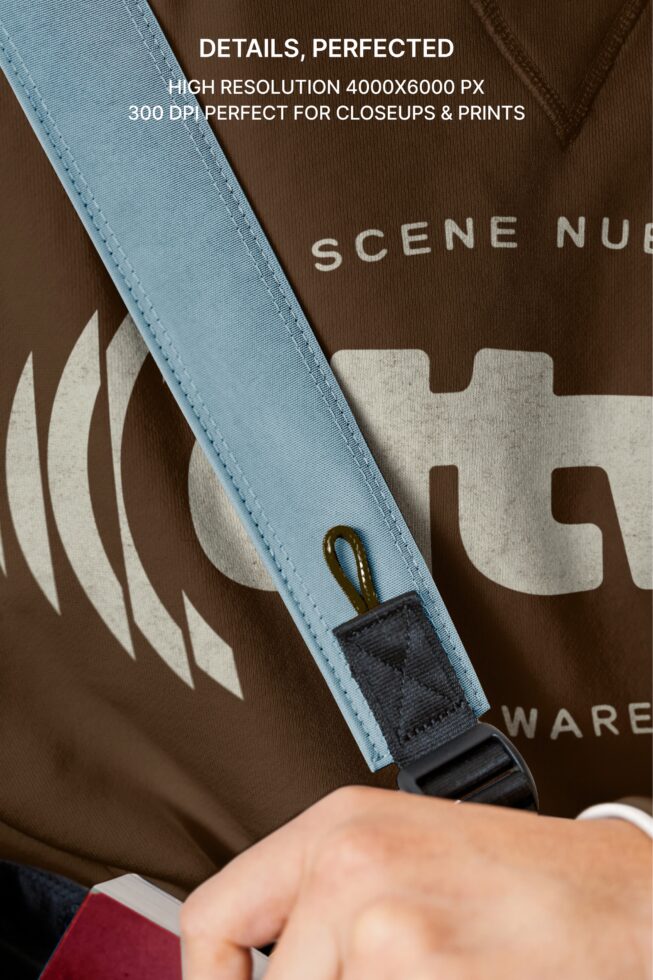 Close up of light blue strap with fabric texture detail shot