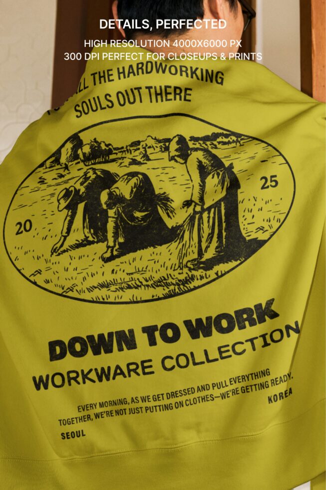 Back view of lime green hoodie with Down to Work workwear collection design