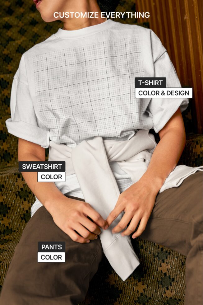 Back shot of white tee showing full grid customization template for designers