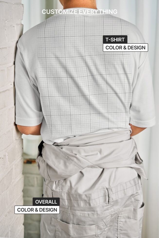Light gray shirt back showing customizable grid layout for t-shirt color design options