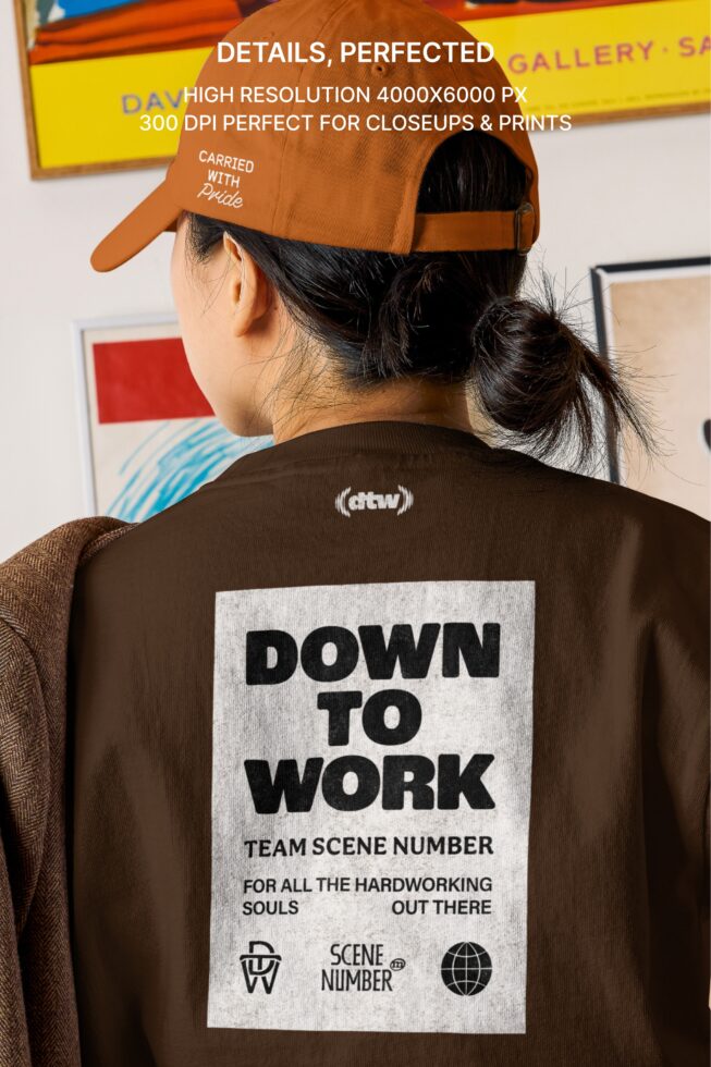 Person wearing rust cap with tan jacket, back view showing customizable mockup