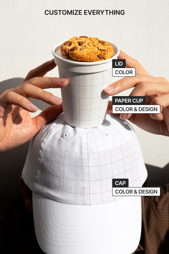 Paper cup with cookie on top showing separate editable lid cap layers