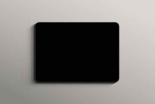 Tablet mockup with black screen on gray background showing device bezel