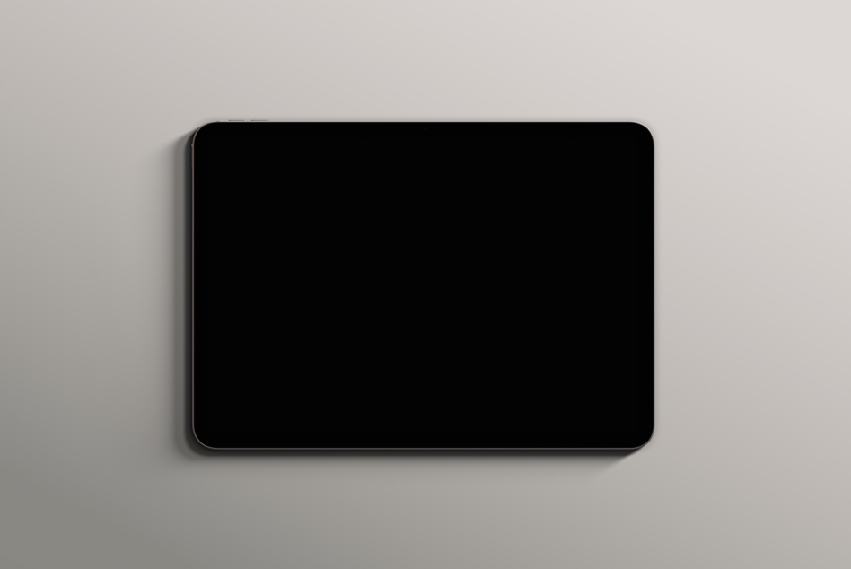 Tablet mockup with black screen on gray background showing device bezel