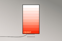 Desktop monitor showing gradient swatch palette from white to bright red