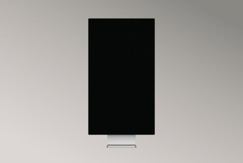 Blank desktop monitor mockup with black screen on gray background