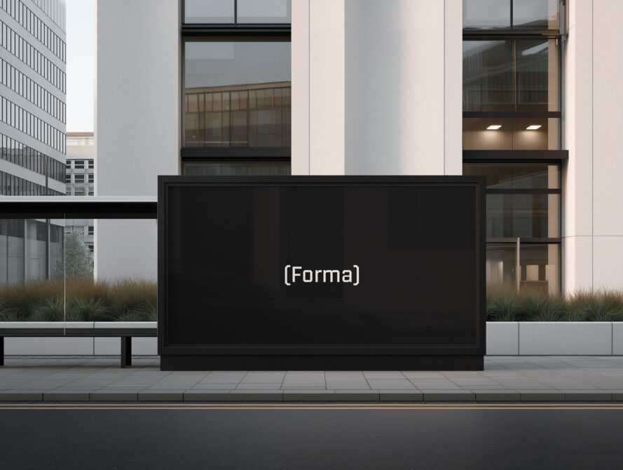 Blank street billboard mockup with black screen on urban building facade