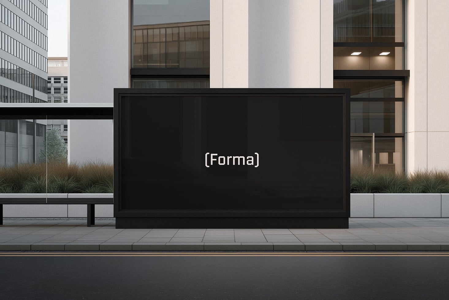 Blank street billboard mockup with black screen on urban building facade