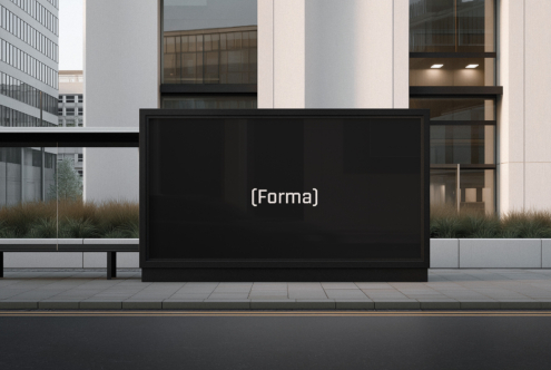 Blank street billboard mockup with black screen on urban building facade