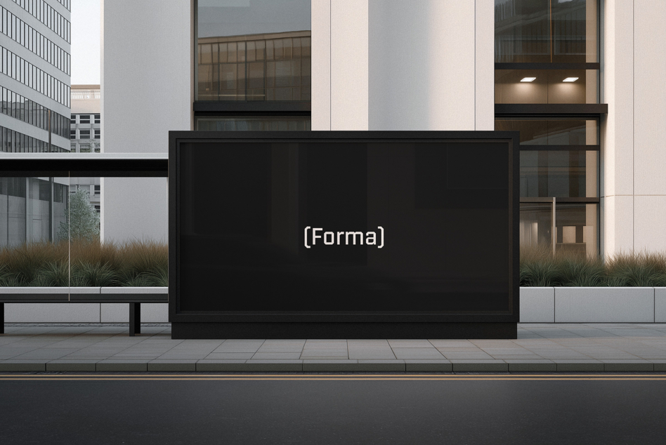 Blank street billboard mockup with black screen on urban building facade