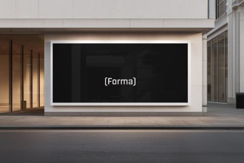 Large horizontal display screen blank in urban storefront
