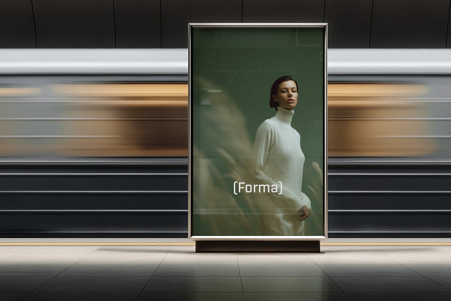 Vertical screen showing woman in white sweater against green