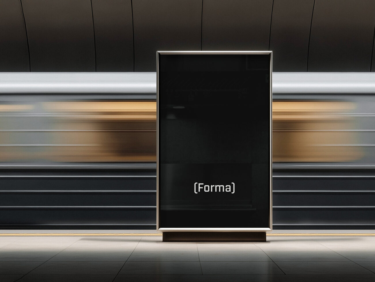 Blank vertical display screen in modern storefront setting