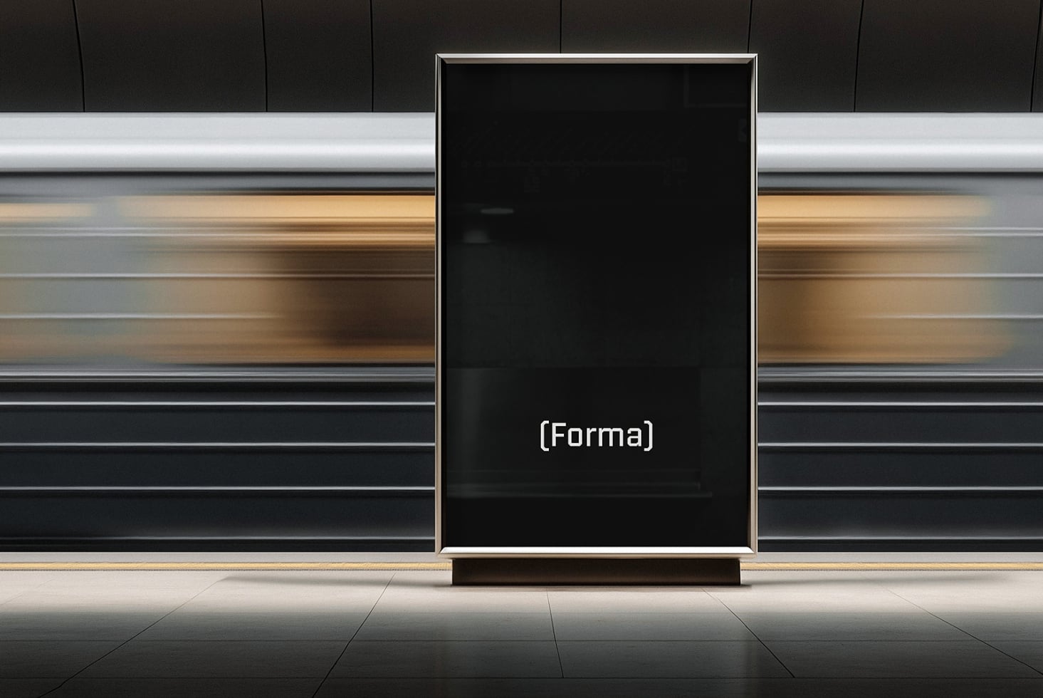 Empty vertical billboard mockup between wood paneling