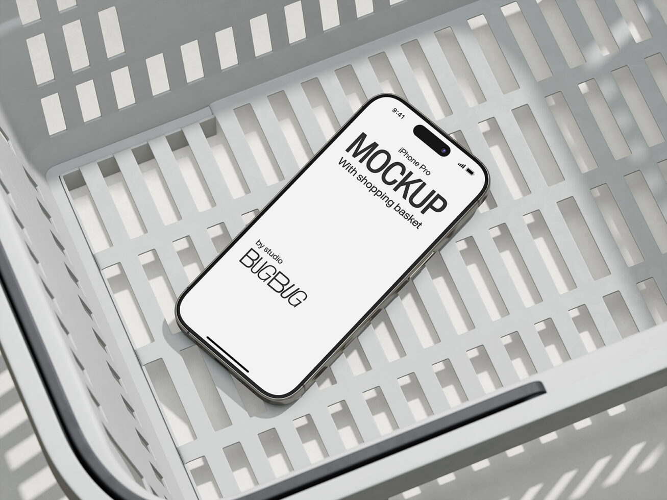 iPhone Pro mockup on white lattice background with editable screen space