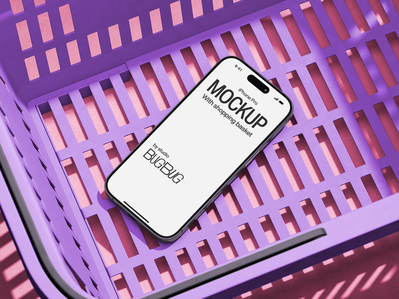 iPhone Pro mockup on purple pink gradient lattice background