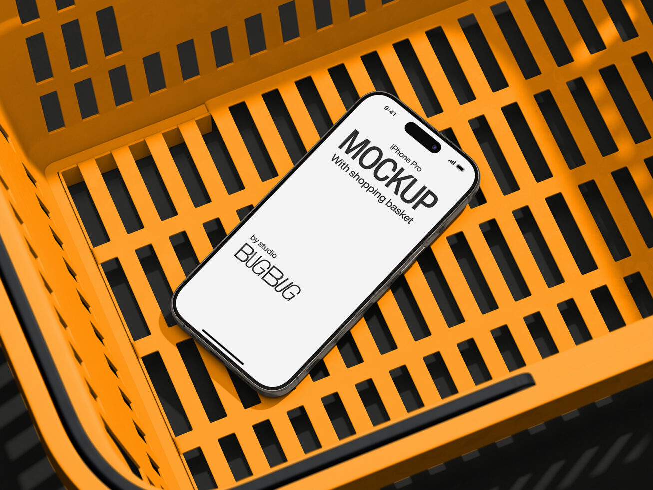 iPhone Pro mockup on orange black geometric lattice background