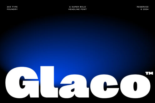 GLAEO typeface display in bold white letters on blue gradient background