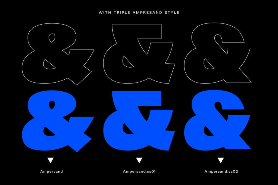 Outline ampersand symbol variations in white plus blue filled versions showing styles