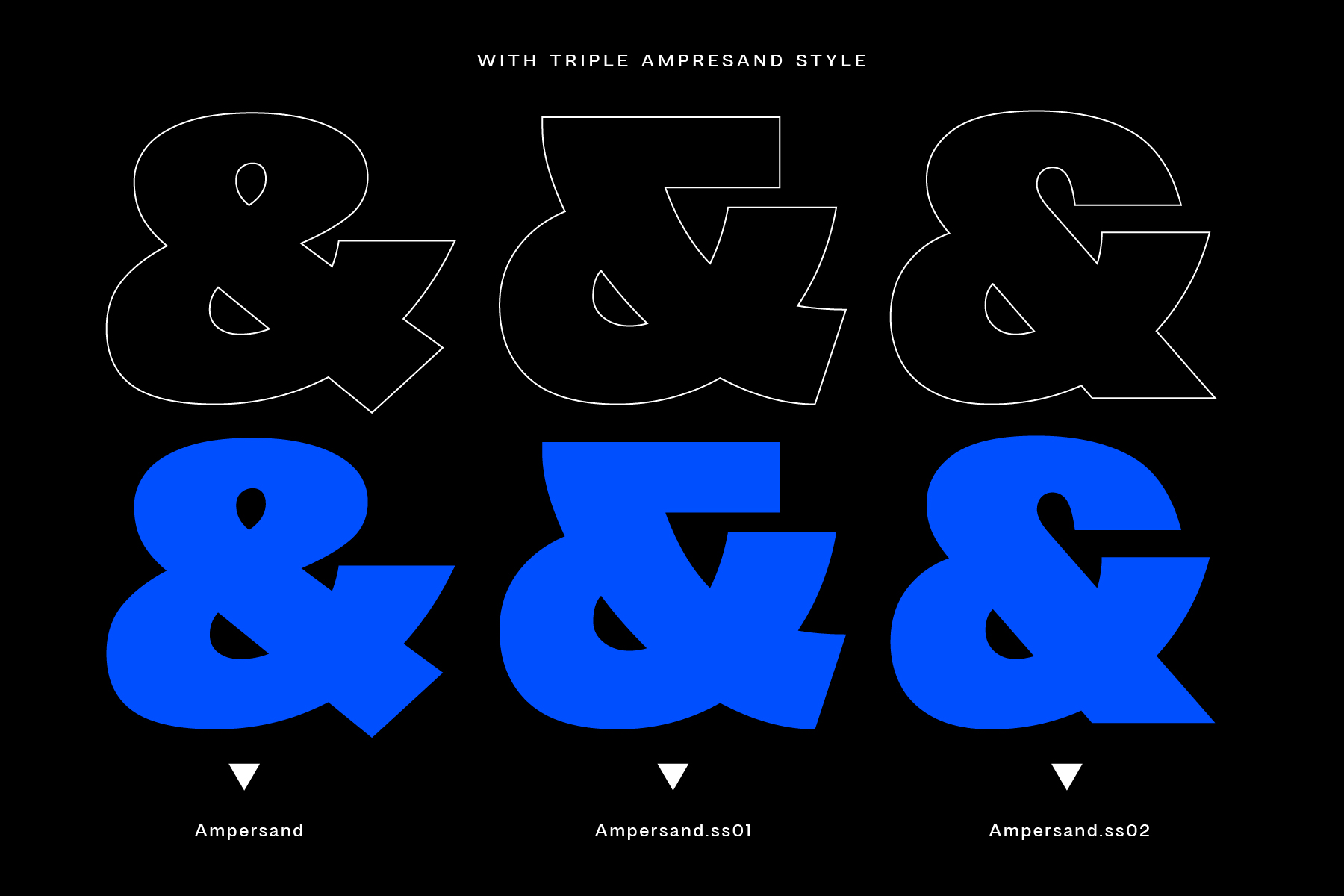 Outline ampersand symbol variations in white plus blue filled versions showing styles
