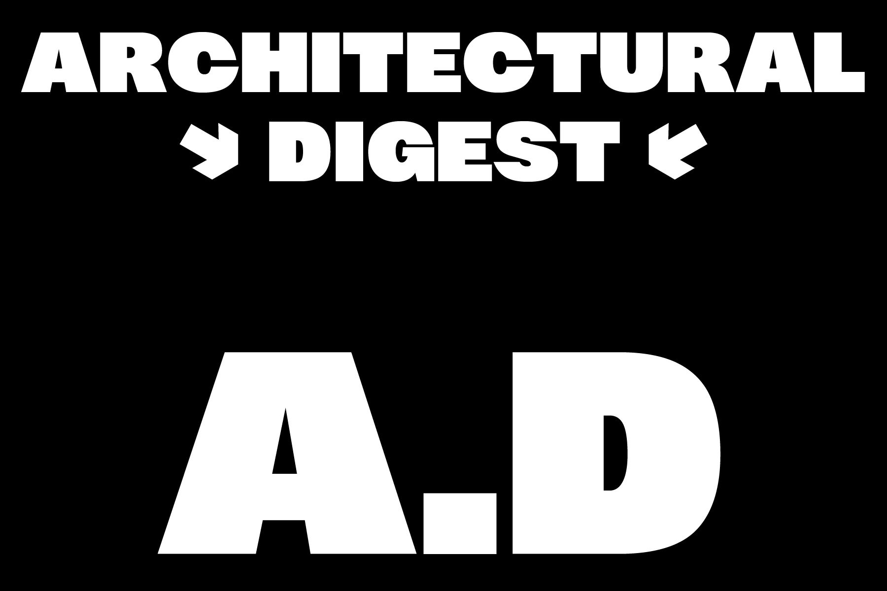 Large white sans serif text reading ARCHITECTURAL DIGEST with arrow symbols