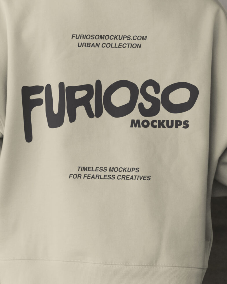 Cream sweatshirt with large black hand-drawn logo on front