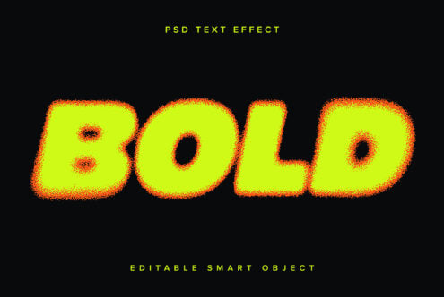 Bold lime rounded letters spelling Bold with orange grainy texture effect
