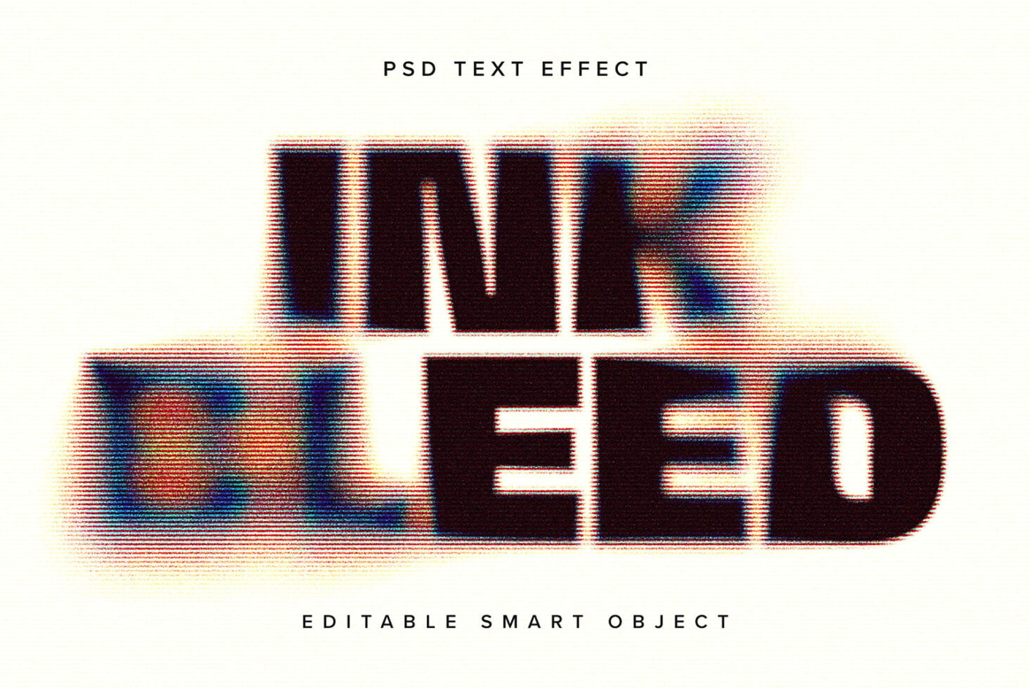 indie feed text with RGB scanline glitch on light background