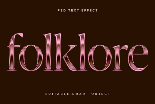 Pink chrome text folkore with 3D depth on brown background