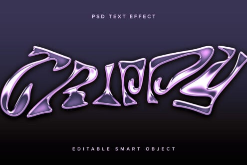 Wavy purple metallic text with glossy 3D effect on dark background