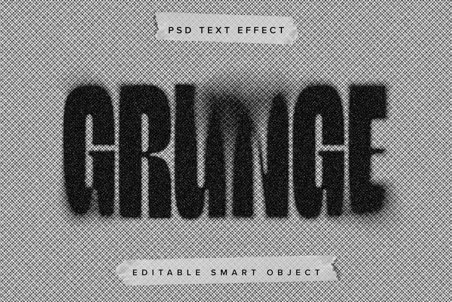 Grainy black text effect on transparent checkerboard background