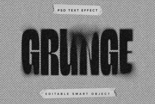 Grainy black text effect on transparent checkerboard background