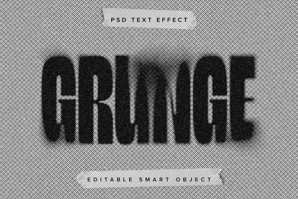 Grainy black text effect on transparent checkerboard background