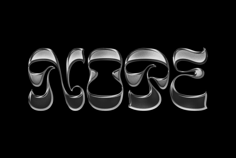 Glossy metallic 3D letters spelling "insore" with chrome finish on black background
