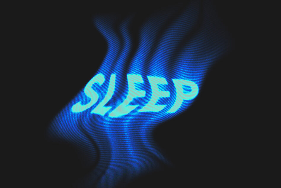 Cyan neon text reading SLEEP with wavy blue scanline texture background