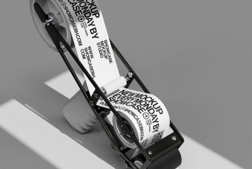 Tape dispenser mockup with white label for custom text overlay